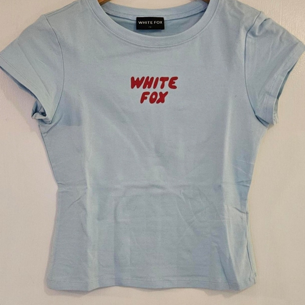 White Fox Light Blue Baby Tee
